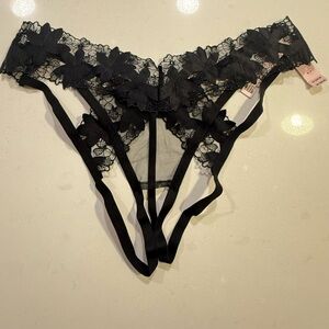 Victoria's Secret Black Lace Strappy Thong